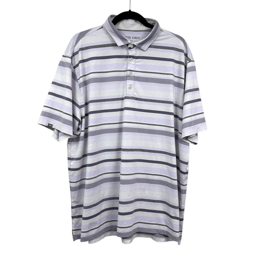 Matte Grey Men's 2XL Striped Performance Polo Shirt Purple Gray White Golf*